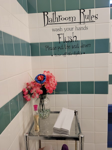 Flowers in the bathroom at King Towers Center