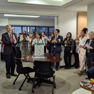 PSS Executive Director Rimas Jasin speaks to guests at new headquarters open house.
